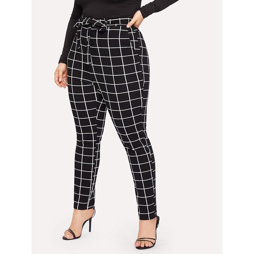 (S) Wearever Black White Windowpane‎ Grid Tapered Stretch Pants Plus 2X NWOT